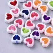 Surtido de 50 cuentas de corazón - 8 mm - Blanco - Multicolor