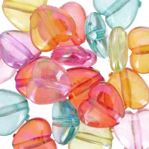 Juego de cuentas de corazón iridiscente 11x12 mm - Pastel transparente multicolor x20