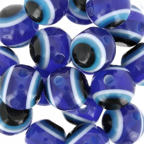 Cuentas redondas - ojo de la suerte - 10 mm - Azul x10
