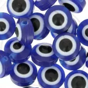 Cuentas planas redondas - ojo de la suerte - 9,5x6 mm - Azul x10