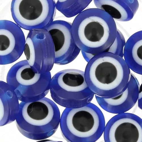 Cuentas planas redondas - ojo de la suerte - 9,5x6 mm - Azul x10