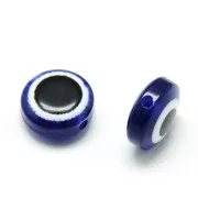 Cuentas planas redondas - ojo de la suerte - 9,5x6 mm - Azul x10