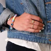 Cuentas planas redondas - ojo de la suerte - 9,5x6 mm - Azul x10