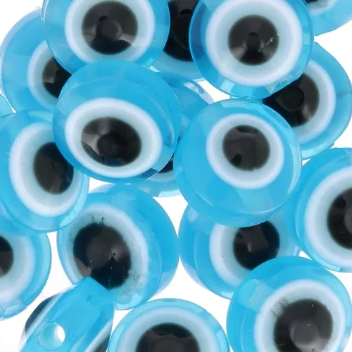 Cuentas planas redondas - ojo de la suerte - 9,5x6 mm - Azul cielo x10