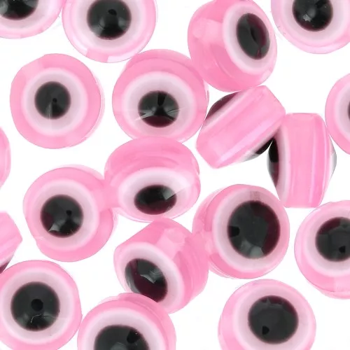 Cuentas planas redondas - ojo de la suerte - 8x5,5 mm - Rosa x10