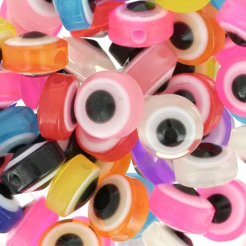 Surtido de cuentas planas redondas - ojo de la suerte - 8x5.5mm Multicolor x50