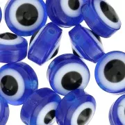 Cuentas planas redondas - ojo de la suerte - 8x5,5 mm - Azul x20