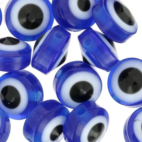 Cuentas planas redondas - ojo de la suerte - 8x5,5 mm - Azul x20