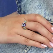 Cuentas planas redondas - ojo de la suerte - 8x5,5 mm - Azul x20