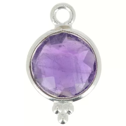 Colgante redondo facetado con bolitas 12x7 mm Plata 925 - Amethyste x1
