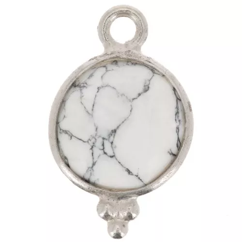 Colgante redondo facetado con bolitas 12x7 mm Plata 925 - Howlite x1