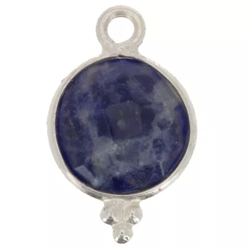 Colgante redondo facetado con bolitas 12x7 mm Plata 925 - Sodalite x1
