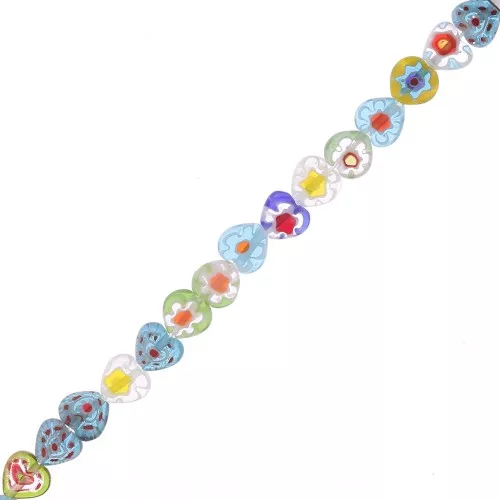 Cuentas de vidrio en forma de corazón Millefiori 8 mm Multicolor x20