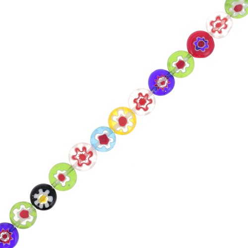 Cuentas de vidrio redondas planas Millefiori 10 mm Multicolor x20