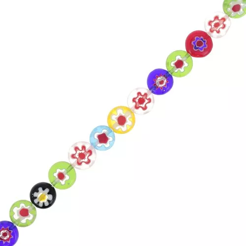 Cuentas de vidrio redondas planas Millefiori 10 mm Multicolor x20