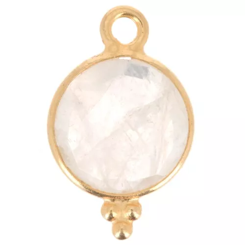Colgante redondo facetado con bolitas 12x7 mm Plata 925 Plaqué Or Moonstone
