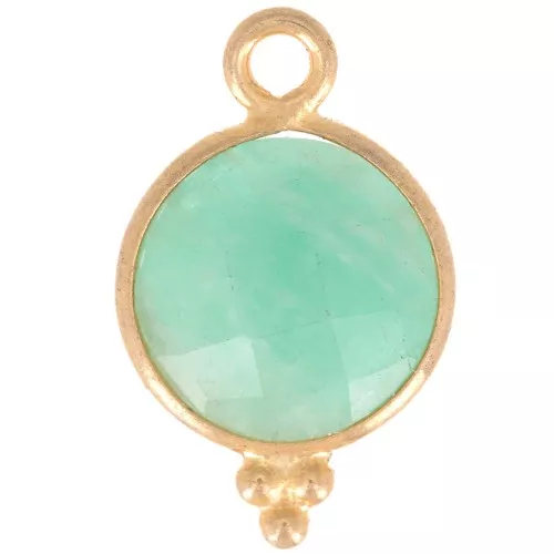Colgante redondo facetado con bolitas 12x7 mm Plata 925 Plaqué Or Amazonite