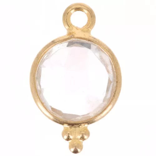 Charm Facetado con Bolas Pequeñas 12x7mm Plata Dorada 925 - Cristal de Roca