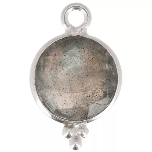 Charm redondo facetado con bolitas 15x9 mm - Plata de ley 925 - Labradorita x1