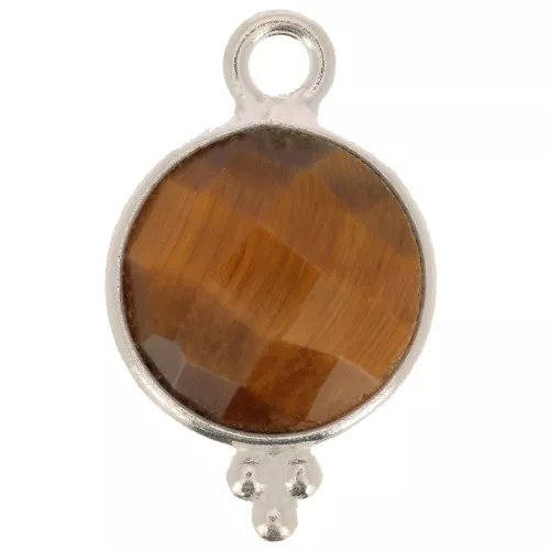 Charm redondo facetado con bolitas 15x9mm - Plata de ley 925 - Ojo de tigre x1