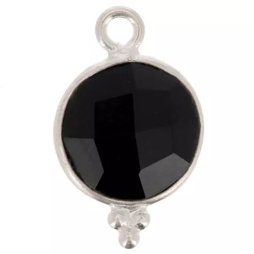 Charm redondo facetado con bolitas 15x9 mm - Plata 925 - Onix negro x1