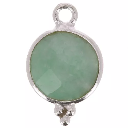 Charm redondo facetado con bolitas 15x9 mm - Plata de ley 925 - Amazonita x1