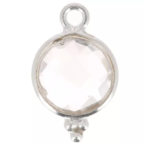 Charm redondo facetado con bolitas 15x9mm - Plata 925 - Cristal de roca