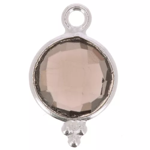 Colgante redondo facetado con bolitas 15x9 mm - Plata 925 - Cuarzo ahumado x1