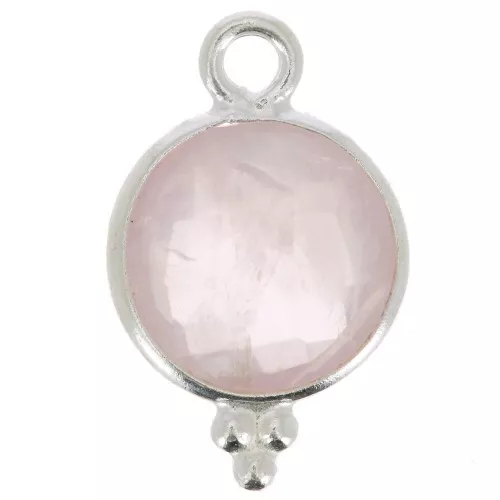 Colgante redondo facetado con bolitas 15x9 mm - Plata de ley 925 - Cuarzo rosa x1