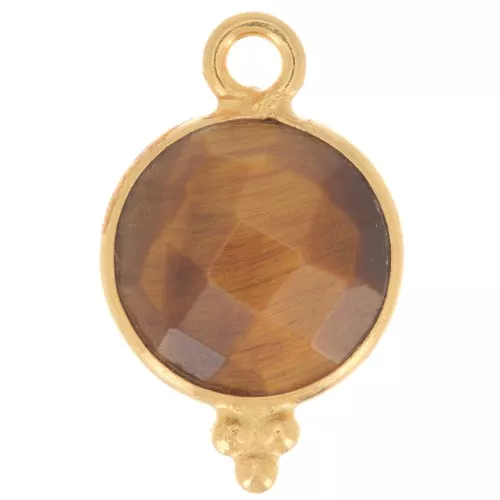 Charm Facetado con Bolas Pequeñas 15x9mm - Plata 925 Chapado en Oro - Ojo de Tigre