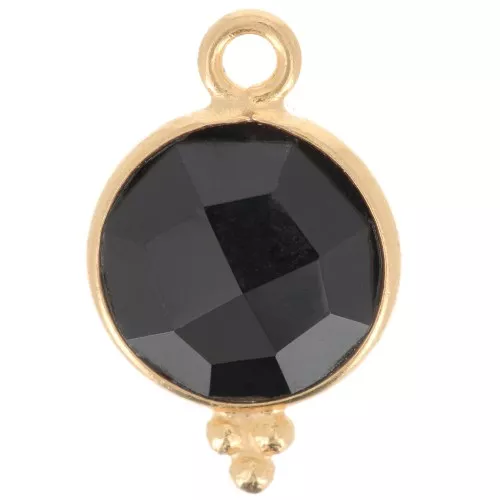 Colgante facetado con bolitas 15x9 mm - Plata de ley 925 bañada en oro - Ónix negro