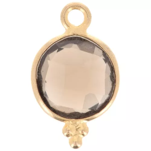 Charm Facetado con Bolas Pequeñas 15x9mm Plata de Ley 925 Chapado en Oro - Cuarzo Ahumado