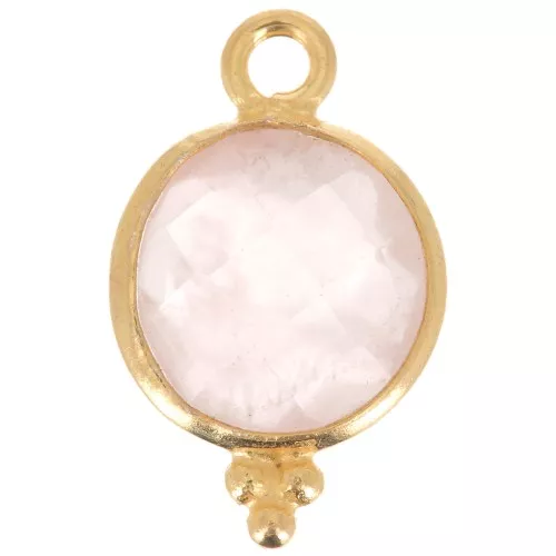 Charm Facetado con Bolas Pequeñas 15x9mm Plata de Ley 925 Chapado en Oro - Cuarzo Rosa