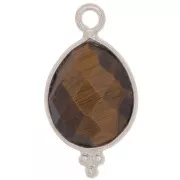 Dije gota facetada con bolitas 16x9mm - Plata de ley 925 - Oeil de tigre