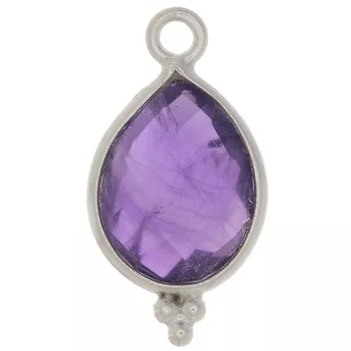 Dije gota facetada con bolitas 16x9mm - Plata de ley 925 - Amethyste x1