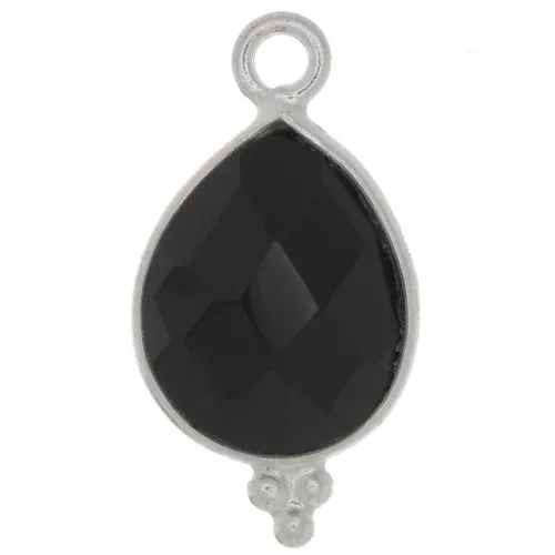 Dije gota facetada con bolitas 16x9mm - Plata de ley 925 - Onyx noir x1