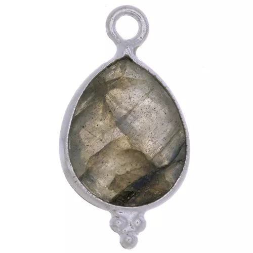 Dije gota facetada con bolitas 16x9mm - Plata de ley 925 - Labradorite x1