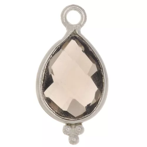 Dije gota facetada con bolitas 16x9mm - Plata de ley 925 - Cuarzo ahumado x1
