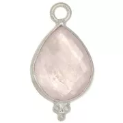 Dije gota facetada con bolitas 16x9mm Plata 925 Plata de ley 925 - Cuarzo rosa x1