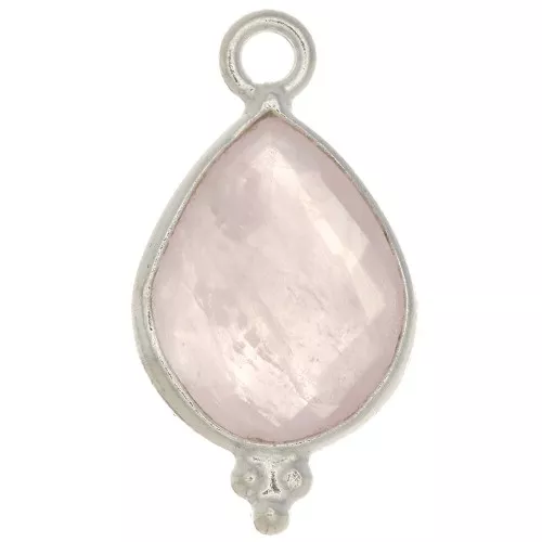 Dije gota facetada con bolitas 16x9mm Plata 925 Plata de ley 925 - Cuarzo rosa x1