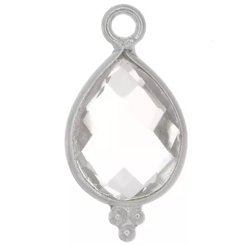 Dije gota facetada con bolitas 16x9mm Plata 925 - Cristal de roca