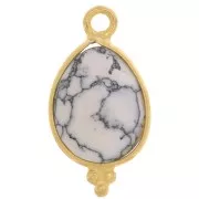 Dije gota facetada con bolitas 16x9mm - Plata de ley 925 Chapado de oro- Howlite