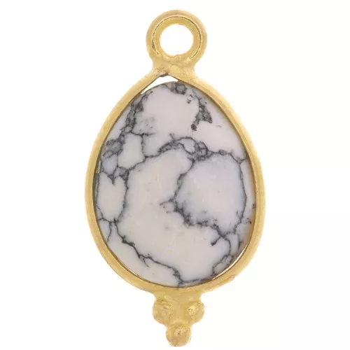 Dije gota facetada con bolitas 16x9mm - Plata de ley 925 Chapado de oro- Howlite