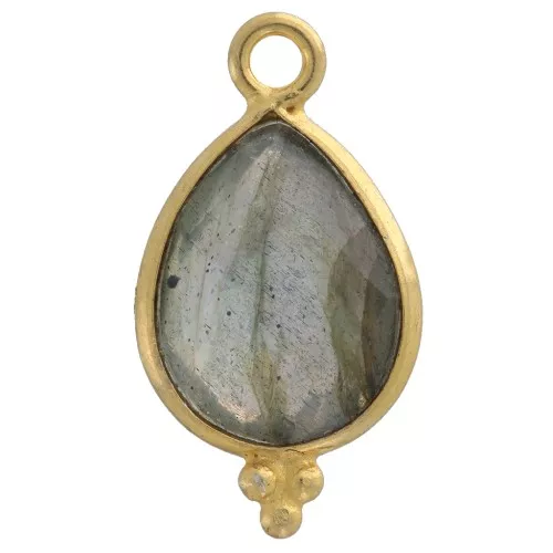 Dije gota facetada con bolitas 16x9mm - Plata de ley 925 Chapado de oro- Labradorit
