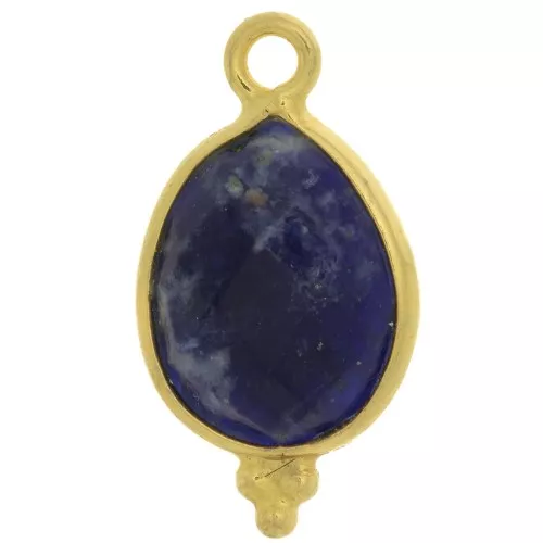 Dije gota facetada con bolitas 16x9mm - Plata de ley 925 Chapado de oro- Sodalite