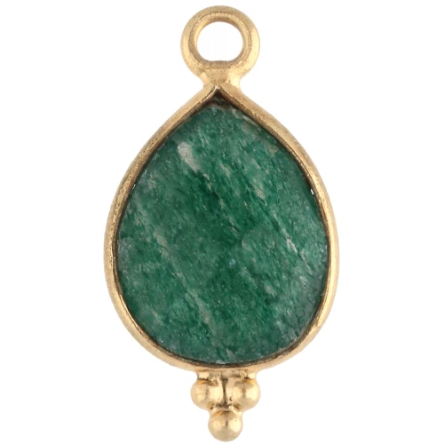Dije gota facetada con bolitas 16x9mm - Plata de ley 925 Chapado de oro- Aventurine