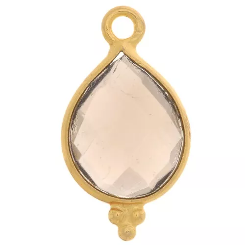 Dije gota facetada con bolitas 16x9mm - Plata de ley 925 Chapado de oro- Quartz fum