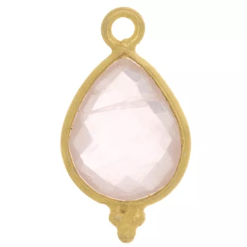 Dije gota facetada con bolitas 16x9mm - Plata de ley 925 Chapado de oro- Quartz ros