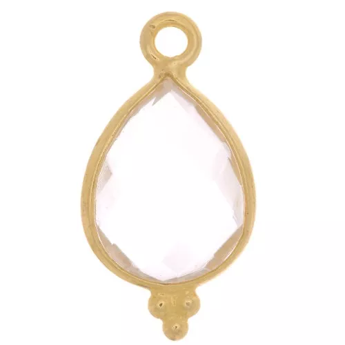 Dije gota facetada con bolitas 16x9mm - Plata de ley 925 Chapado de oro- Cristal de