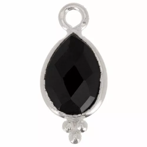 Dije facetado con Bolas Pequeñas 14x7 mm Plata 925 - Onyx noir x1